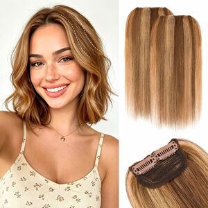 S-noilite Clip-In Human Hair Extensions 2PCS 6-12" Straight Highlight #4P27